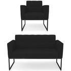 Sofá Namoradeira E 1 Poltrona Base Industrial Preto Ana Linho