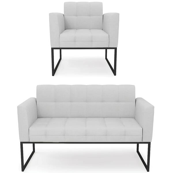 Sofá Namoradeira E 1 Poltrona Base Industrial Preto Ana Linho