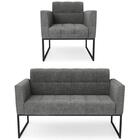 Sofá Namoradeira E 1 Poltrona Base Industrial Preto Ana Linho