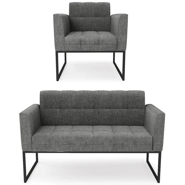 Sofá Namoradeira E 1 Poltrona Base Industrial Preto Ana Linho