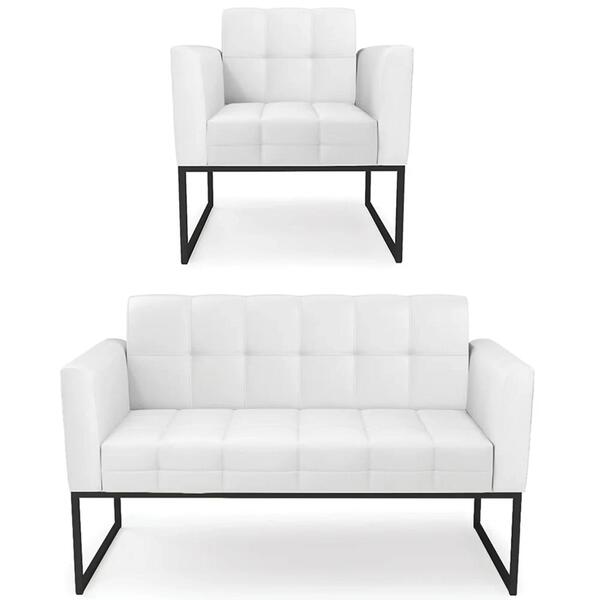 Sofá Namoradeira E 1 Poltrona Base Industrial Preto Ana Sinté