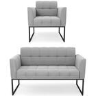 Sofá Namoradeira E 1 Poltrona Base Industrial Preto Ana Suede