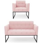 Sofá Namoradeira E 1 Poltrona Base Industrial Preto Ana Suede