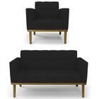 Sofá Namoradeira E 1 Poltrona Base Madeira Castanho Ana Linho