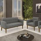 Sofá Namoradeira E 1 Poltrona Base Madeira Castanho Ana Suede