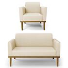 Sofá Namoradeira E 1 Poltrona Base Madeira Castanho Maressa L