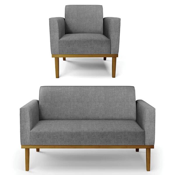 Sofá Namoradeira E 1 Poltrona Base Madeira Castanho Maressa L