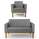 Sofá Namoradeira E 1 Poltrona Base Madeira Castanho Maressa L