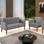 Sofá Namoradeira E 1 Poltrona Base Madeira Castanho Maressa L