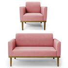 Sofá Namoradeira E 1 Poltrona Base Madeira Castanho Maressa S