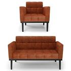 Sofá Namoradeira E 1 Poltrona Base Madeira Preto Ana Sintétic