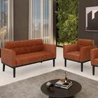 Sofá Namoradeira E 1 Poltrona Base Madeira Preto Ana Sintétic