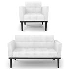 Sofá Namoradeira E 1 Poltrona Base Madeira Preto Ana Sintétic