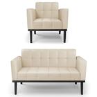 Sofá Namoradeira E 1 Poltrona Base Madeira Preto Ana Sintétic