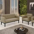 Sofá Namoradeira E 1 Poltrona Base Madeira Preto Ana Suede Ma