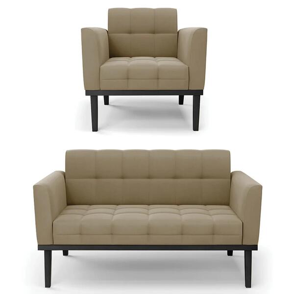 Sofá Namoradeira E 1 Poltrona Base Madeira Preto Ana Suede Ma