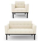 Sofá Namoradeira E 1 Poltrona Base Madeira Preto Ana Veludo B