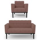 Sofá Namoradeira E 1 Poltrona Base Madeira Preto Ana Veludo R