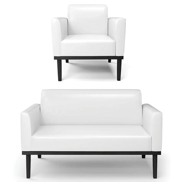 Sofá Namoradeira E 1 Poltrona Base Madeira Preto Maressa Sint