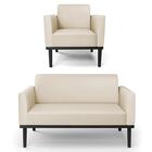 Sofá Namoradeira E 1 Poltrona Base Madeira Preto Maressa Sint