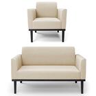 Sofá Namoradeira E 1 Poltrona Base Madeira Preto Maressa Sued