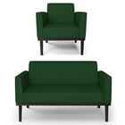 Sofá Namoradeira E 1 Poltrona Base Madeira Preto Maressa Velu