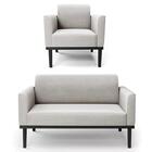 Sofá Namoradeira E 1 Poltrona Base Madeira Preto Maressa Velu