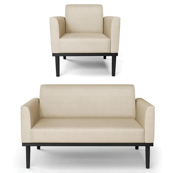 Sofá Namoradeira E 1 Poltrona Base Madeira Preto Maressa Velu