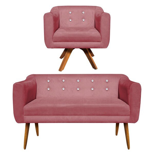 Sofá Namoradeira E 1 Poltrona Com Strass Julia Giratória Made