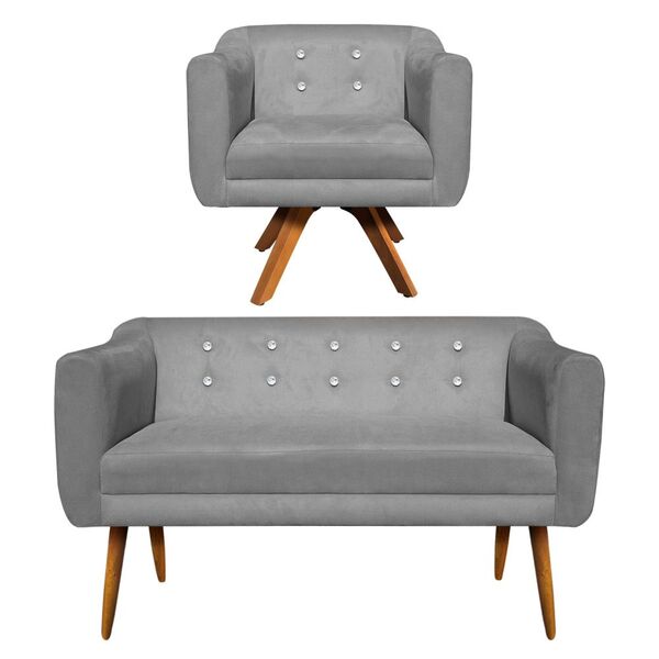 Sofá Namoradeira E 1 Poltrona Com Strass Julia Giratória Made