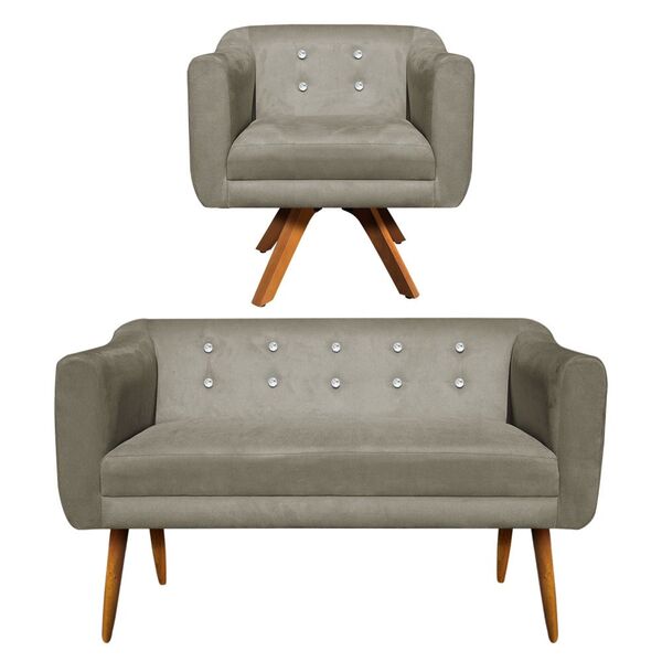 Sofá Namoradeira E 1 Poltrona Com Strass Julia Giratória Made