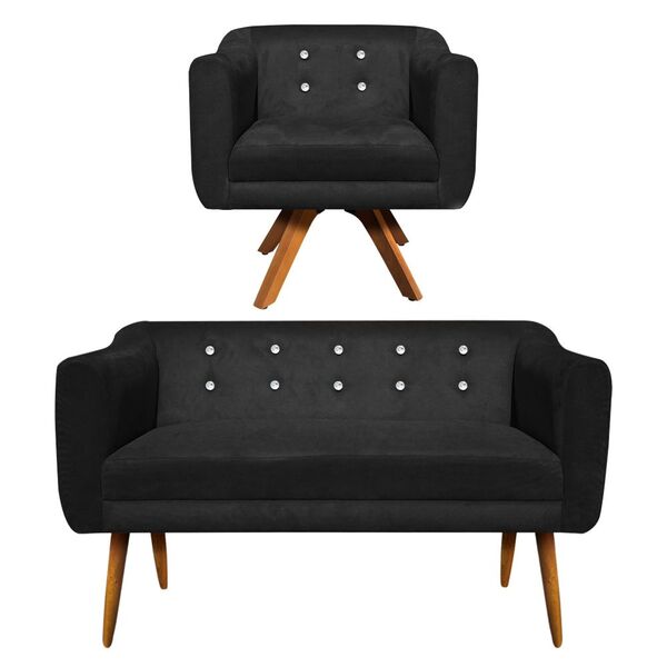 Sofá Namoradeira E 1 Poltrona Com Strass Julia Giratória Made