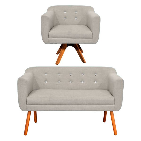 Sofá Namoradeira E 1 Poltrona Com Strass Julia Giratória Made