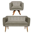 Sofá Namoradeira E 1 Poltrona Julia Giratória Madeira Linho M