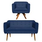 Sofá Namoradeira E 1 Poltrona Julia Giratória Madeira Linho M