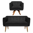 Sofá Namoradeira E 1 Poltrona Julia Giratória Madeira Linho M