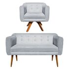 Sofá Namoradeira E 1 Poltrona Julia Giratória Madeira Linho M
