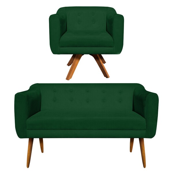 Sofá Namoradeira E 1 Poltrona Julia Giratória Madeira Suede V