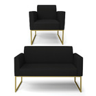 Sofá Namoradeira E 1 Poltrona Marisa Aço Industrial Dourado L