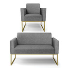 Sofá Namoradeira E 1 Poltrona Marisa Aço Industrial Dourado L