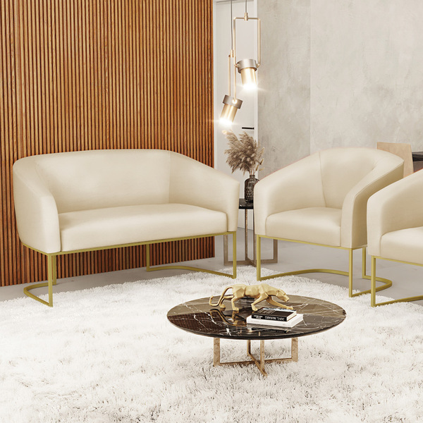 Sofá Namoradeira E 1 Poltrona Stella Industrial Dourado Sinté