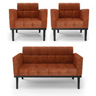 Sofá Namoradeira E 2 Poltronas Base De Madeira Preto Elisa Co