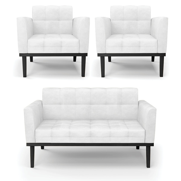 Sofá Namoradeira E 2 Poltronas Base De Madeira Preto Elisa Co