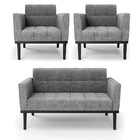 Sofá Namoradeira E 2 Poltronas Base De Madeira Preto Elisa Li