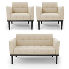 Sofá Namoradeira E 2 Poltronas Base De Madeira Preto Elisa Su