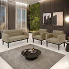 Sofá Namoradeira E 2 Poltronas Base De Madeira Preto Elisa Su