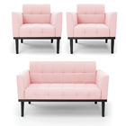 Sofá Namoradeira E 2 Poltronas Base De Madeira Preto Elisa Su