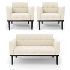 Sofá Namoradeira E 2 Poltronas Base De Madeira Preto Elisa Ve