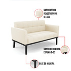 Sofá Namoradeira E 2 Poltronas Base De Madeira Preto Elisa Ve