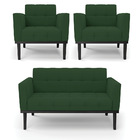 Sofá Namoradeira E 2 Poltronas Base De Madeira Preto Elisa Ve